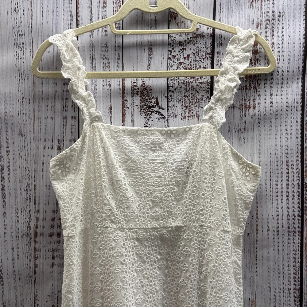 Lulu's Sincere Sweetheart White Cream Eyelet Lace Ruffled Midi Dress Size Medium - Picture 6 of 13